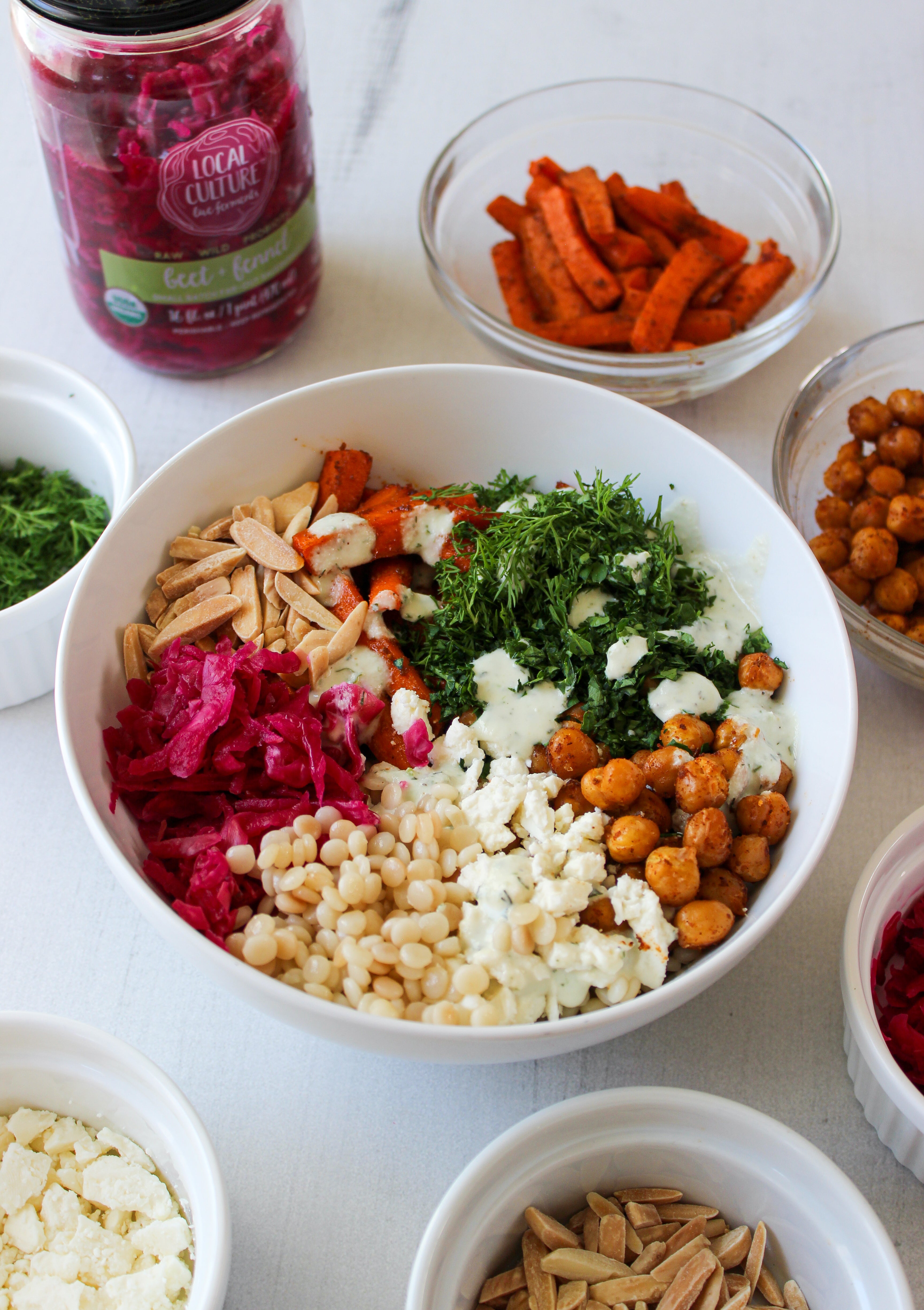 Grain bowl with beet sauerkraut
