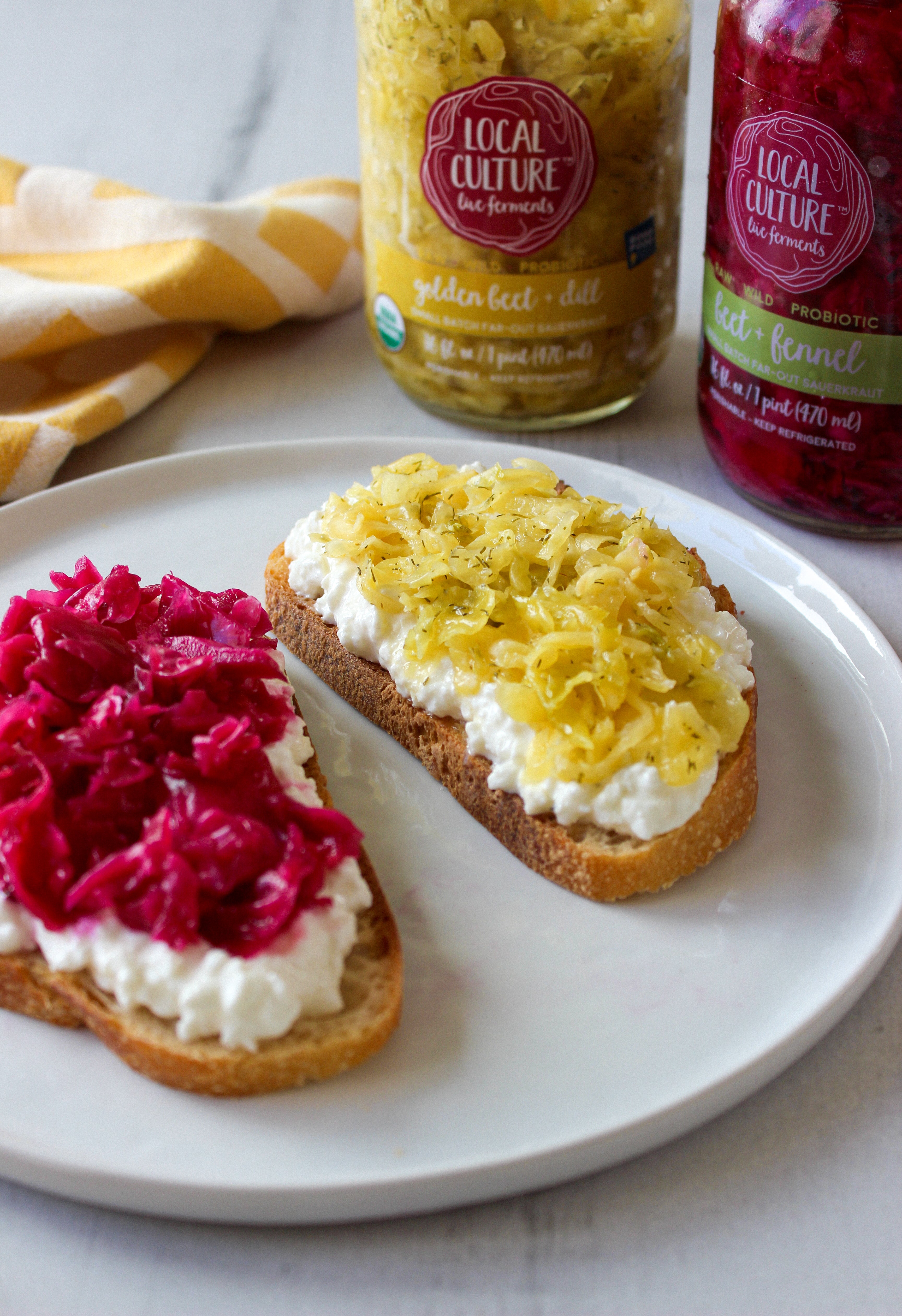 Sauerkraut on toast with cottage cheese